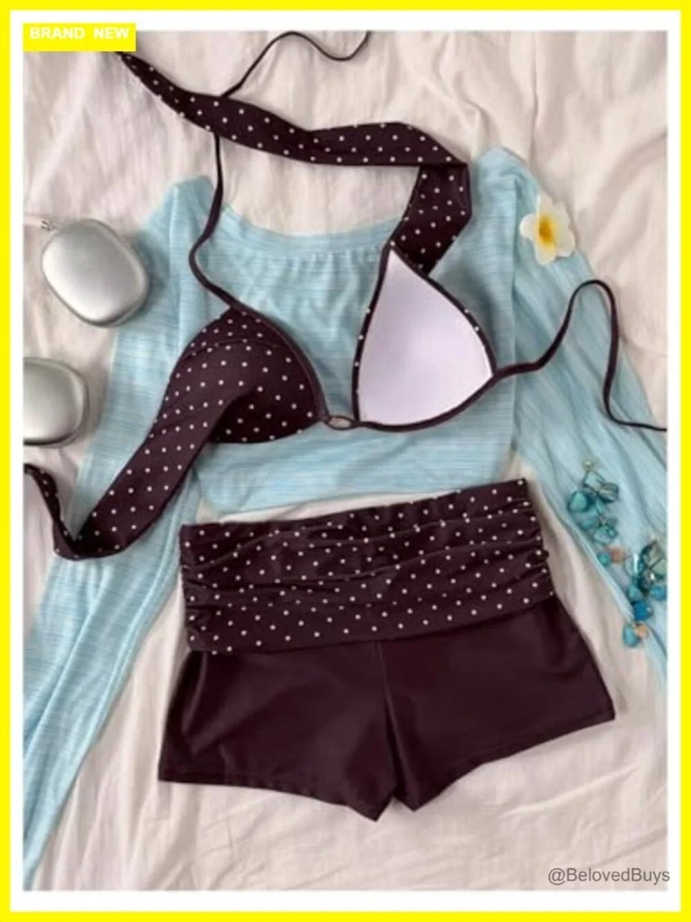 Polka Dots 2 Piece Halter Bikini Set Boyshorts Swimwear